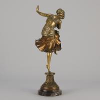 Art Deco Enamel and Gilded Bronze Sculpture entitled "Hindu Dancer" by Claire Colinet