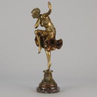 Art Deco Enamel and Gilded Bronze Sculpture entitled "Hindu Dancer" by Claire Colinet