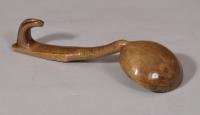 S/5425 Antique Treen Early 19th Century Carved Welsh Sycamore Ladle