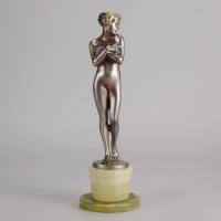 Cold-Painted Art Deco Bronze Sculpture entitled "Coy Girl" by Josef Lorenzl