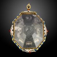 A rock crystal locket, mounted with gold and enamels; Italian or Spanish, 17th century