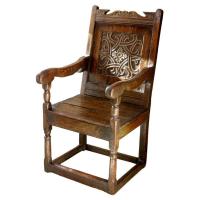 Mid Century 17th Century Carved Oak Wainscot Chair