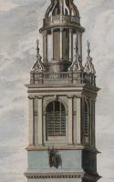 Hand-coloured copperplate engraved print of Bow Church 1739
