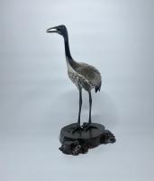 Japanese silvered bronze Manchurian Crane, Hidenao, Meiji Period