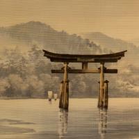 Japanese Yūzen-Birodo cut velvet of Itsukushima Shrine, Meiji Period