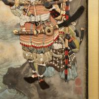 Japanese Oshie silk panel of the Samurai Nitta Yoshisada, late Meiji Period