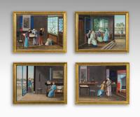 Set of four Qing Dynasty Chinese Export Paintings of Interiors
