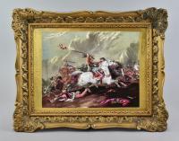 A most unusual English porcelain plaque finely painted with a battle scene, c.1820