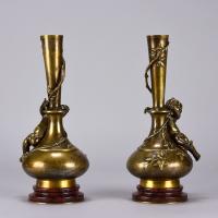 19th Century Art Nouveau Bronze Vase entitled "Putto Vases" by Auguste Moreau