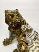 Kutani porcelain Tigers okimono, Japan, circa 1890, Meiji Period