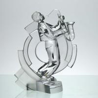 Mid 20th Century Clear Glass Sculpture "Jazz Musician with Saxophone" by Sèvres 