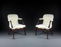 Carved Mahogany Open Armchairs the Design Attributed to Thomas Chippendale