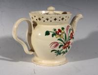 Creamware Chinoiserie Teapot and Cover with Openwork Gallery