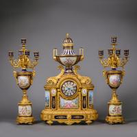 Porcelain Three-Piece Clock Garniture