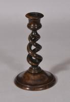 S/5489 Antique Treen 19th Century Laburnum Wood Candlestick