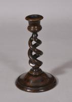 S/5489 Antique Treen 19th Century Laburnum Wood Candlestick