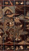 A Twelve-Panelled Kangxi Lacquer Screen with a Dutch Hunting Scene