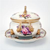 Derby Porcelain Large Botanical Soup Tureen, Cover & Stand, Circa 1815-25