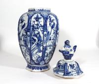 Dutch Delft Blue and White Chinoiserie Garniture of Vases