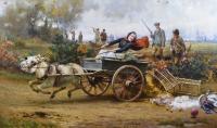 oil painting of lady with a donkey & cart by Alfred William Strutt