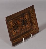 S/5531 Antique Treen 19th Century Small Rosewood Desk Tray with Tunbridge Ware inlay