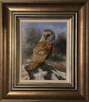 Contemporary Oil on Canvas Painting entitled "Alert Owl" by Carl Whitfield