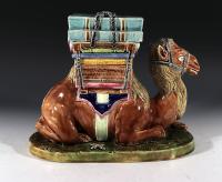 French St. Amand Majolica Camel-form Lidded Box