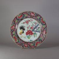 Famille rose plate with cockerel