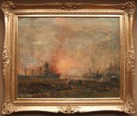 Herbert Royle oil painting landscape docks Liverpool