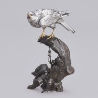Japanese silvered bronze hawk signed Gyōkō, Meiji Period