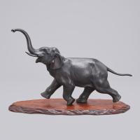 Japanese bronze running elephant signed Miyabe Atsuyoshi and Maruki, Meiji Period