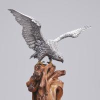Japanese silvered bronze eagle on rootwood base signed Masatsune chu, Meiji Period
