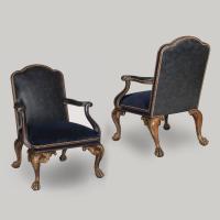 George II Style Walnut and Parcel Gilt Armchairs