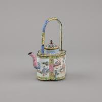 Chinese Canton enamel famille rose lobed teapot with upright handle, Early Qianlong, circa 1740