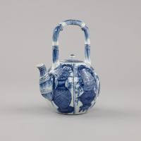 Chinese porcelain blue and white ball form fluted teapot and cover