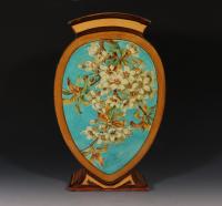 Doulton Faience Shaped Botanical Pottery Vase, Aesthetic Movement, Signed by Artist Mary M Arding, Early 1880s
