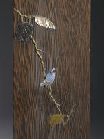 Part lacquered wood panel with an owl by Mochizuki Hanzan