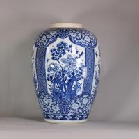 Large blue and white ovoid jar