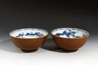 Nanking Cargo Chinese Export Porcelain Cafe au Lait and Blue Pair Bowls, 1750.