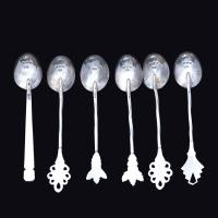 A lovely set of six mixed gem set silver spoons by Frances Harling