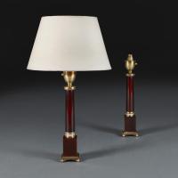 A Pair of Red Lucite Column Lamps