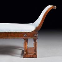 Elegant Italian Neoclassical Empire Walnut Upholstered Scroll End Bench Daybed