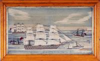 British Sailor's Woolwork of HMS Conqueror Entering Malta Harbour with Five other Ships Offshore