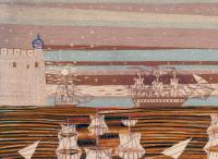 British Sailor's Woolwork with Four Ships Sailing Under Star Light, Circa 1875