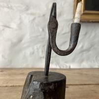 Welsh wrought iron and oak rushlight holder
