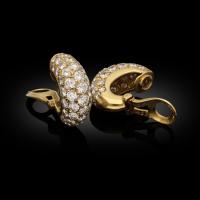 Van Cleef & Arpels Pair Of Gold And Diamond Hoop Earrings Circa 1974