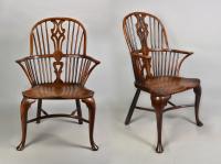 A fine pair of yew wood cabriole leg Windsor armchairs, c.1760