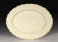 Antique 18th-century Creamware Large Feather-edged Oval Dish, 1780-1800