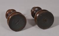 S/5627 Antique Treen Pair of Early 19th Century Oak Cottage Candlesticks