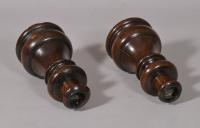 S/5627 Antique Treen Pair of Early 19th Century Oak Cottage Candlesticks